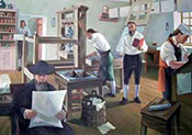 Saur's Printing Shop, Painting by Barnard Taylor